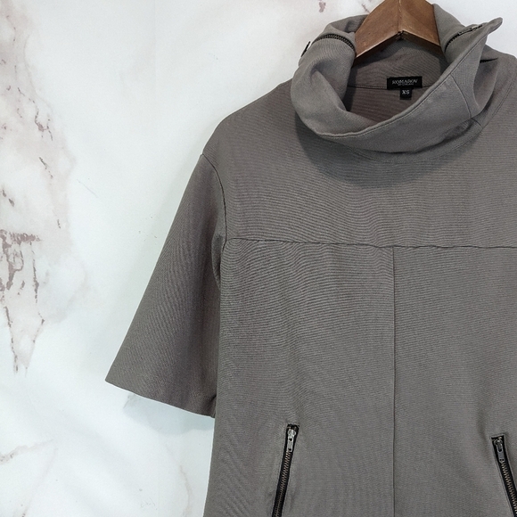 Komorov Dress Womens XS Tunic Brown Half Short Sleeve Mini Mock Zip Neck Pocket - Picture 2 of 13